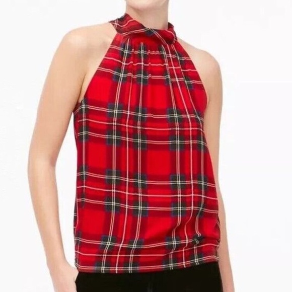 J. Crew Factory Tops - J.Crew Factory Women 10 Red Tartan Plaid Holiday Preppy Tie-Neck Tank Top